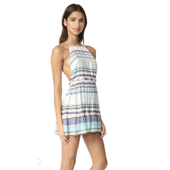 NWT WILDFOX Sz L STRIPED T BACK RUFFLE MINI COVER UP OPEN BACK DRESS $178 - Picture 9 of 10